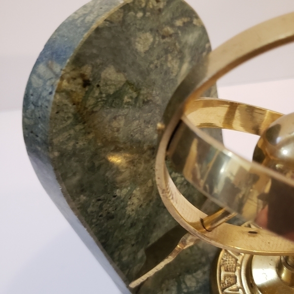 Vintage Brass Marble Compass Bookend Green Gold - Picture 3 of 14